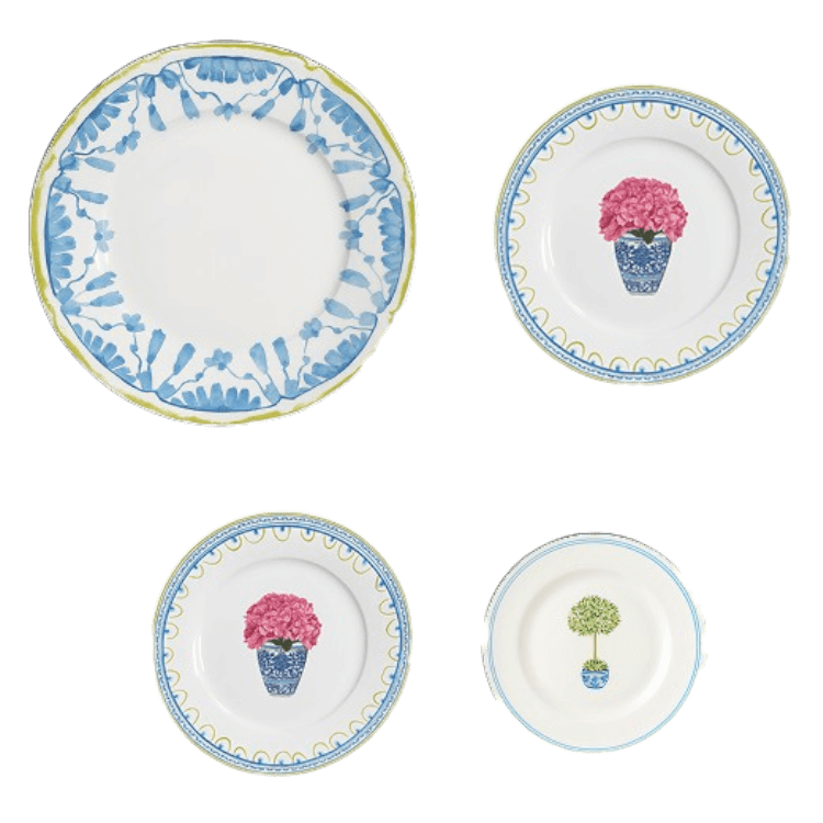 Blue with Pink Flower Plate Setting (4-Piece)