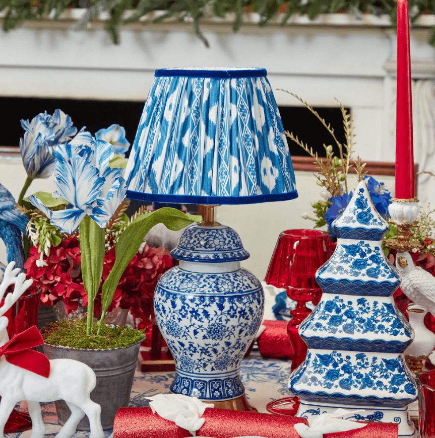 Chinoiserie Rechargeable Lamp & Cobalt Ikat Shade (22cm)