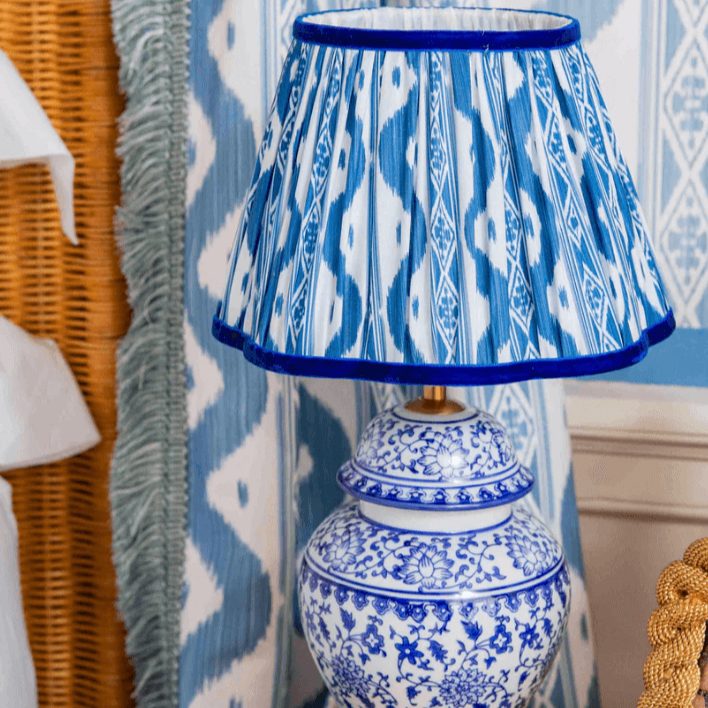 Chinoiserie Rechargeable Lamp & Cobalt Ikat Shade (22cm)