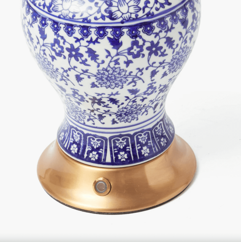 Chinoiserie Rechargeable Lamp & Cobalt Ikat Shade (22cm)