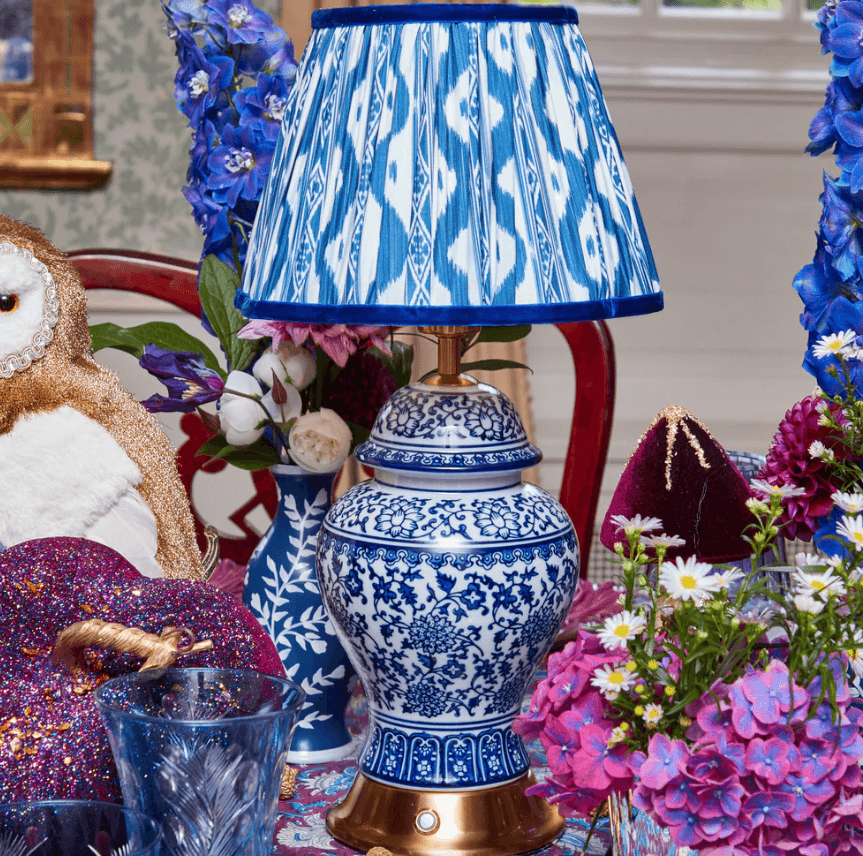 Chinoiserie Rechargeable Lamp & Cobalt Ikat Shade (22cm)