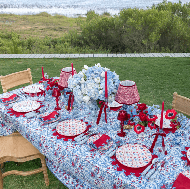 Chinoiserie Rechargeable Lamp with Red Lotus Shade (22cm)