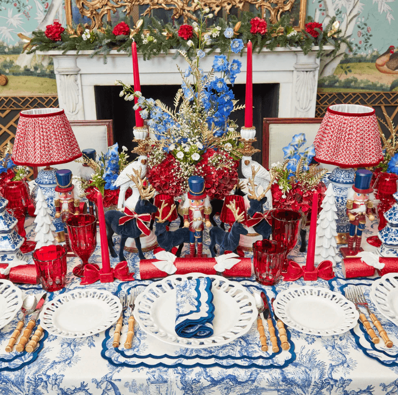 Chinoiserie Rechargeable Lamp with Red Lotus Shade (22cm)