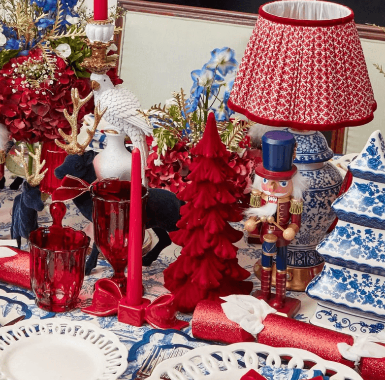 Chinoiserie Rechargeable Lamp with Red Lotus Shade (22cm)