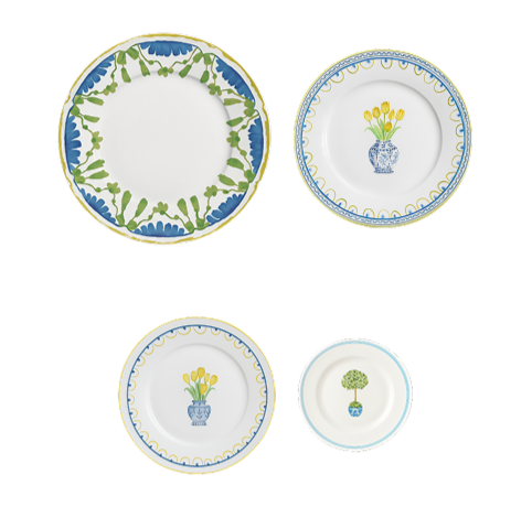 Green with Yellow Flower Plate Setting (4-Piece)