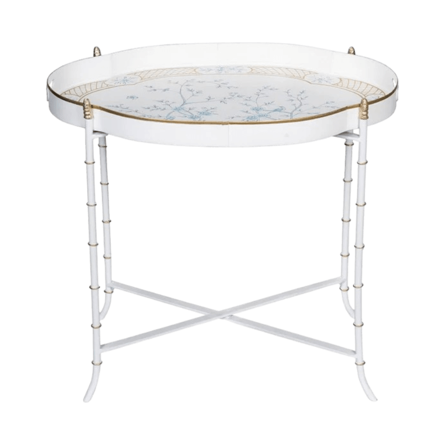 Ivory & Blue Scalloped Tray Table