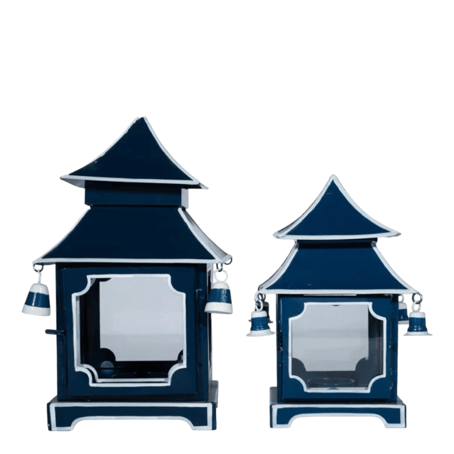 Navy & White Trim Pagoda Lantern