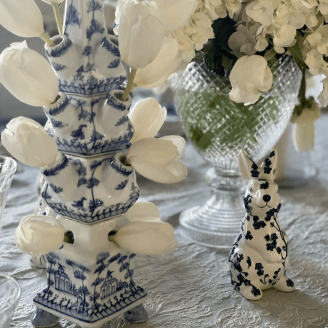 Pale Blue Village Scene Tulipiere