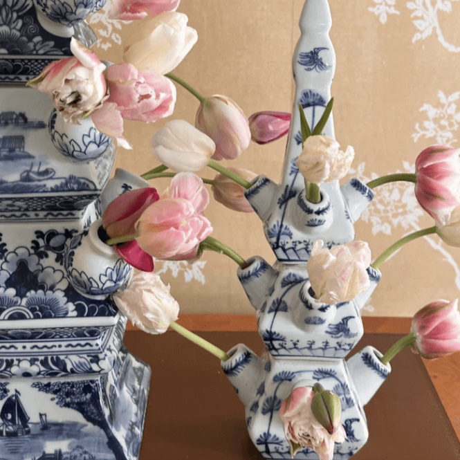 Pale Blue Village Scene Tulipiere