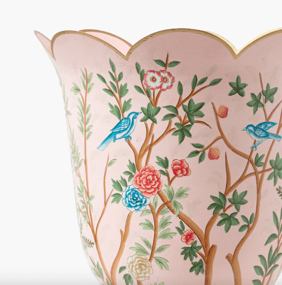 Pink Chinoiserie Tole Urn & Pedestal