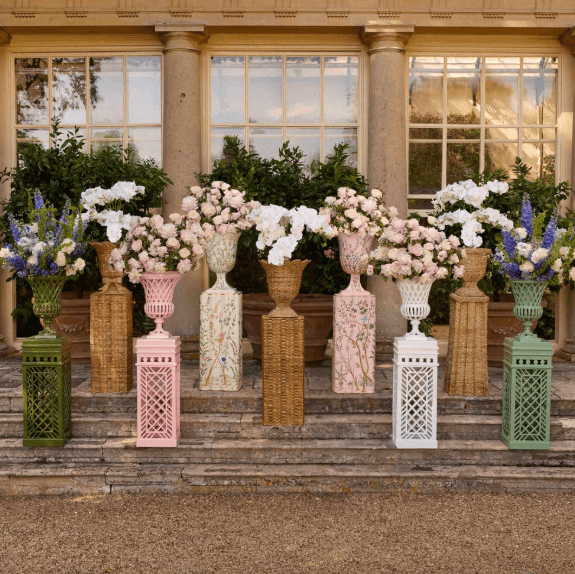 Pink Chinoiserie Tole Urn & Pedestal