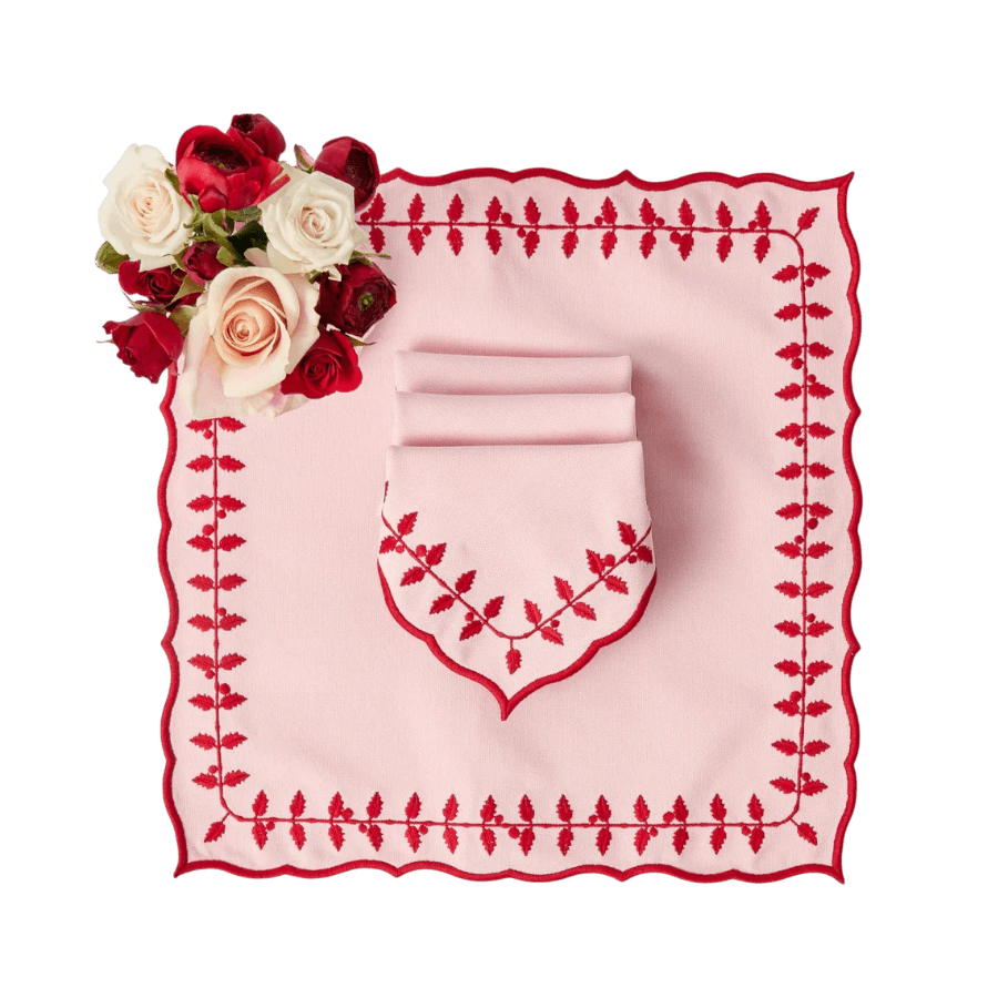 Pink & Red Bow Laurel Placemats & Napkins (Set of 4)