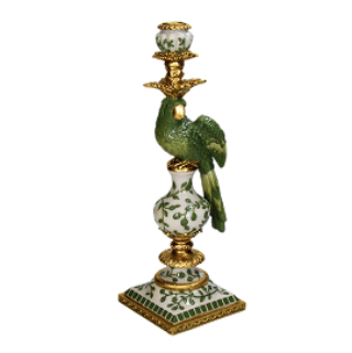 Regal Green Parrot Large Candlestick 39cm