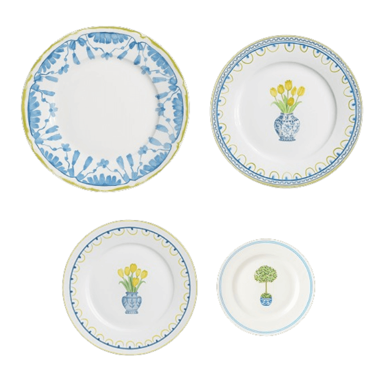 Blue with Yellow Flower Plate Setting (4-Piece)