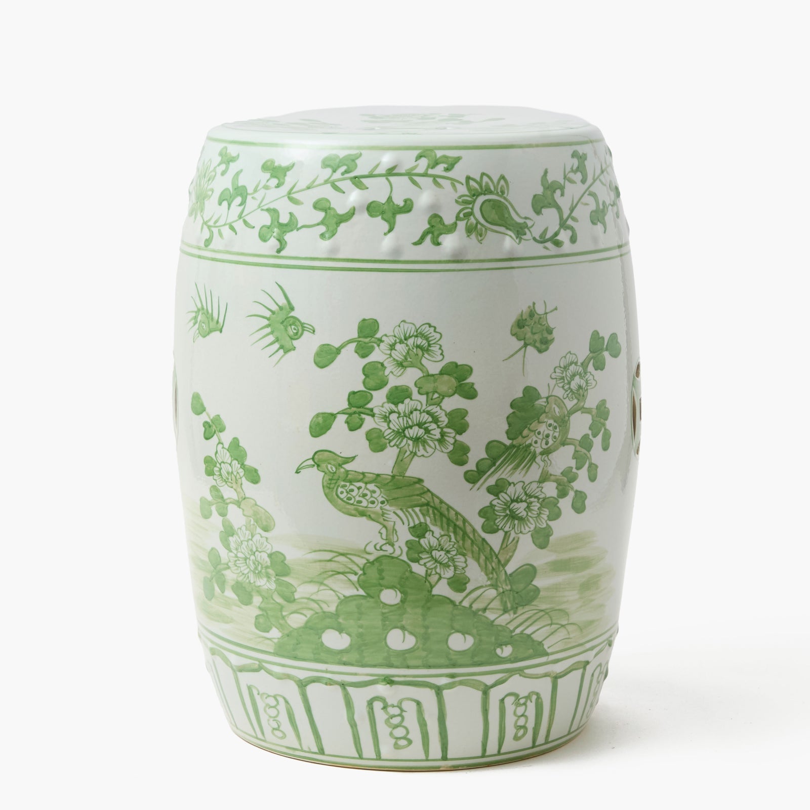 Green Chinoiserie Ceramic Stool