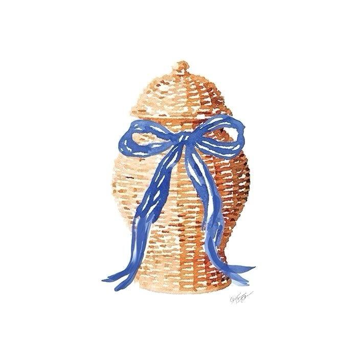 Rattan Ginger Jar with Ribbon Plate