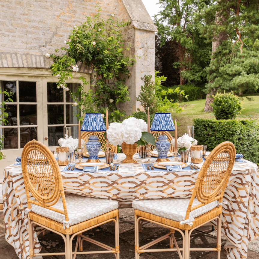 Chinoiserie Rechargeable Lamp & Cobalt Ikat Shade (22cm)