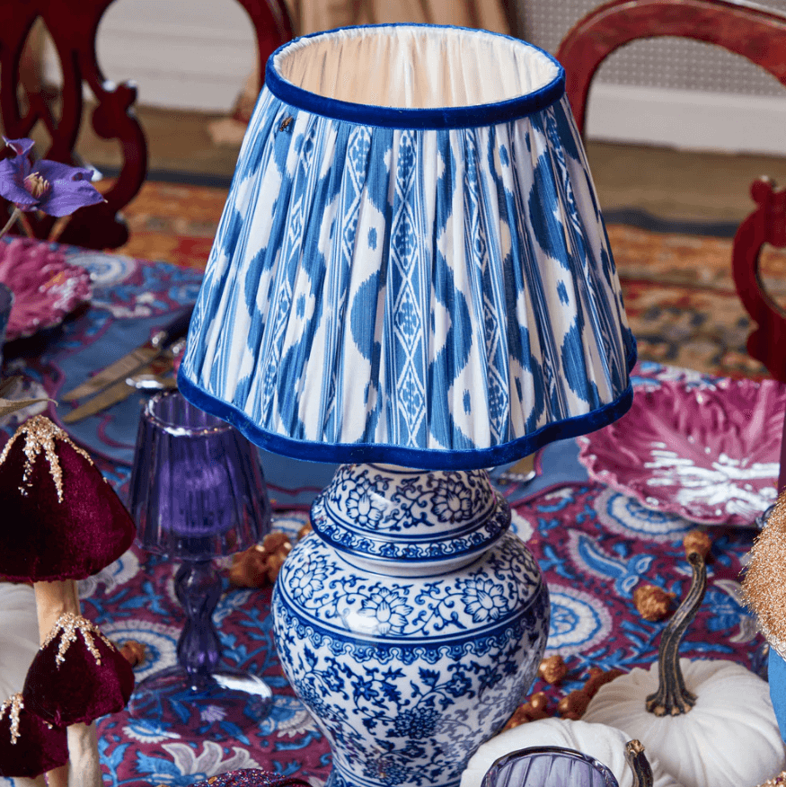 Chinoiserie Rechargeable Lamp & Cobalt Ikat Shade (22cm)