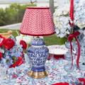 Chinoiserie Rechargeable Lamp with Red Lotus Shade (22cm)