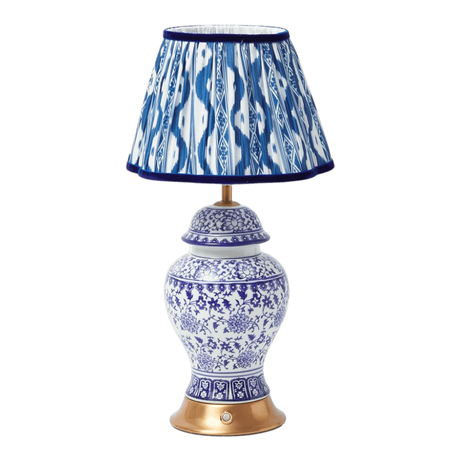 Chinoiserie Rechargeable Lamp & Cobalt Ikat Shade (22cm)