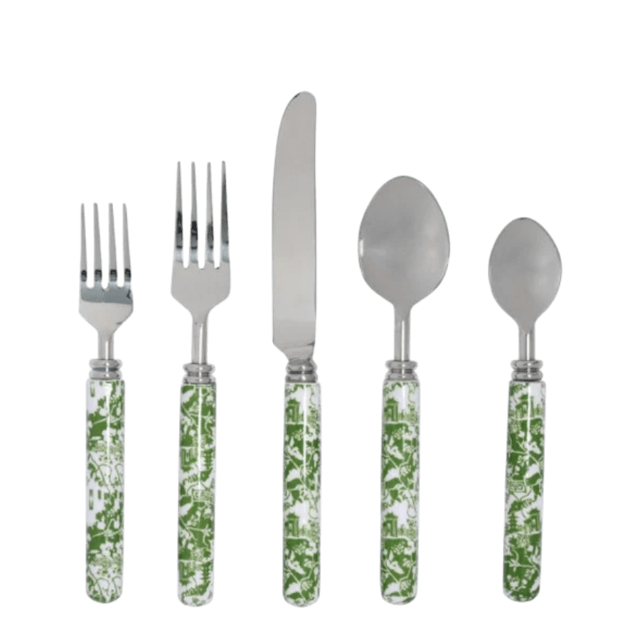 Green Chinoiserie Five Piece Flatware Set