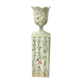 Green Chinoiserie Tole Urn & Pedestal