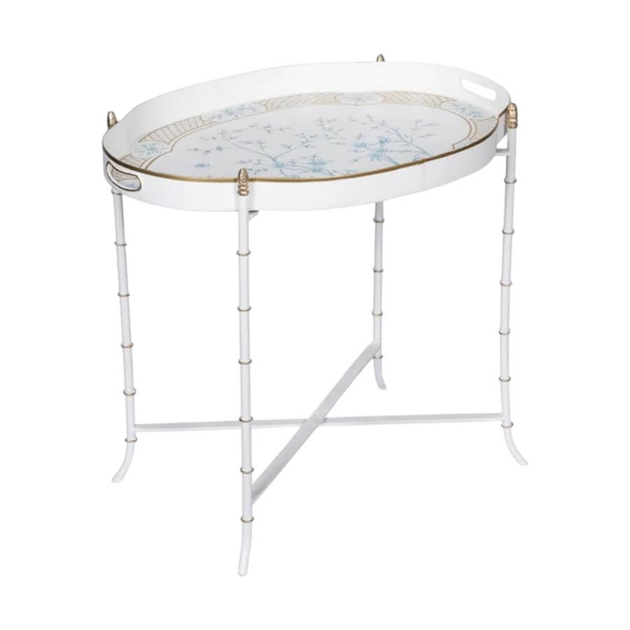 Ivory & Blue Scalloped Tray Table