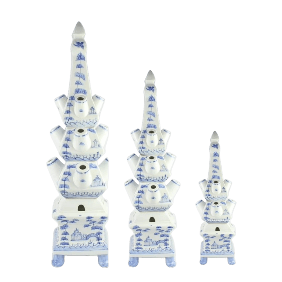 Pale Blue Village Scene Tulipiere