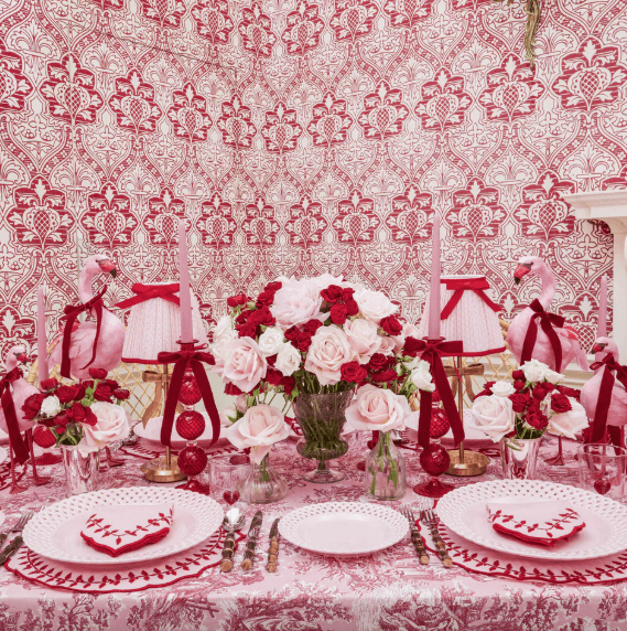 Pink & Red Bow Laurel Placemats & Napkins (Set of 4)